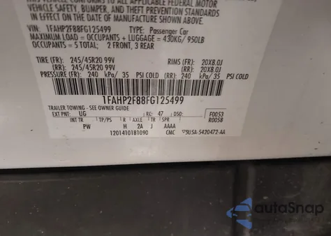 2015 Ford Taurus Limited from USA, damaged, VIN 1FAHP2F88FG125499